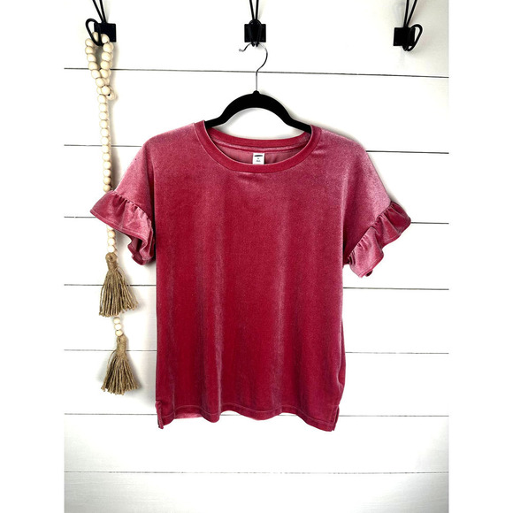 Pre-Loved Mauve Pink velvet glitter Old Navy top sz-xs - Picture 1 of 5